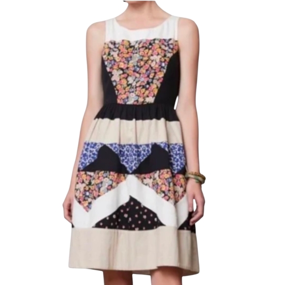 Anthropologie LeifNotes Patchwork Floral Fit & Flare Dress | Size 12 | Cotton - Picture 3 of 11